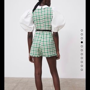 Zara textured weave jumpsuit in green plaid